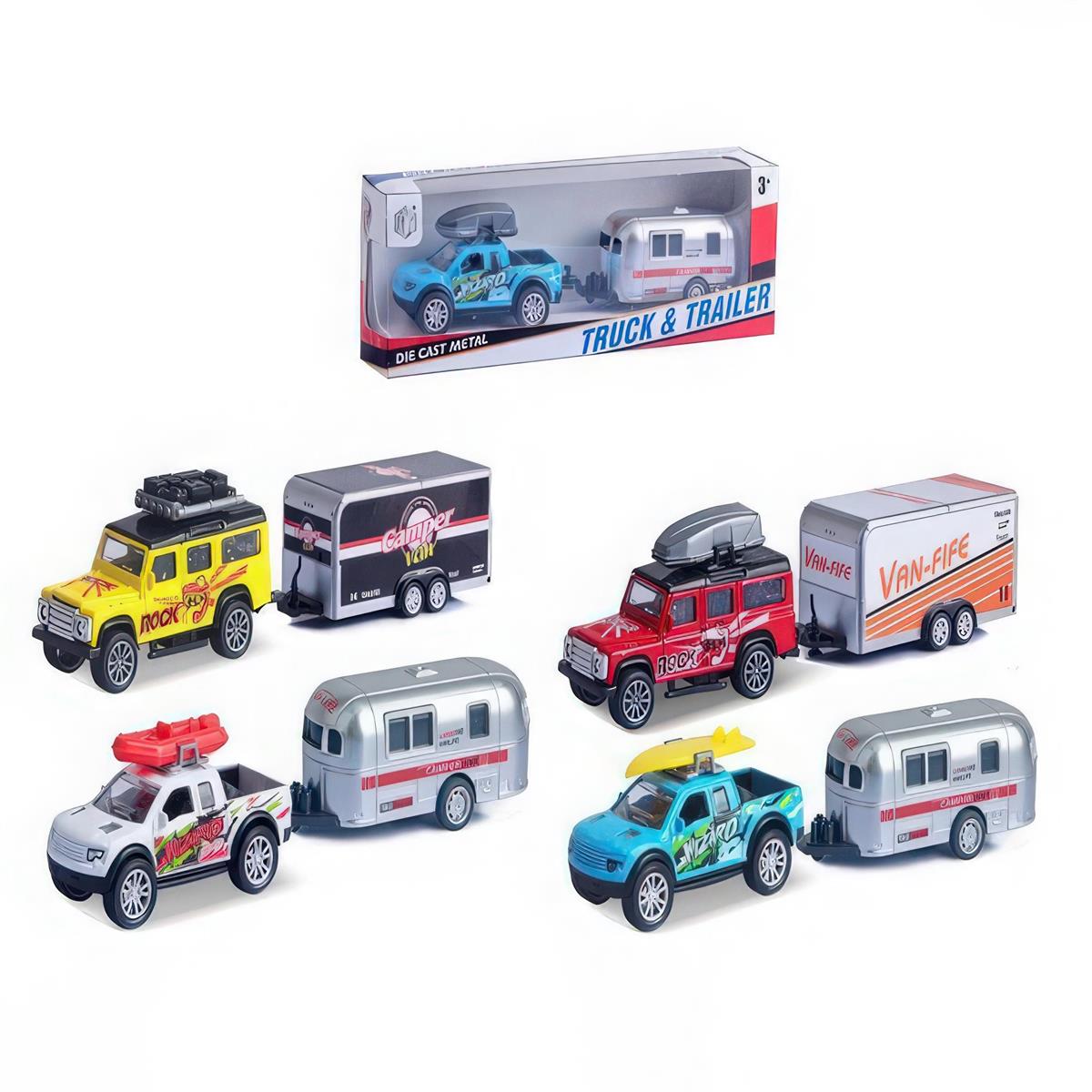 1:43 Diecast Pull Back Vehicle w/trailer - Assorted