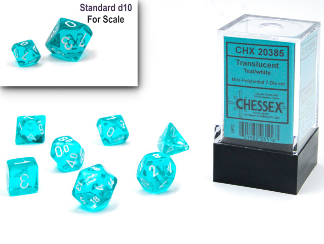 Translucent: Mini 7pc Polyhedral Teal / white