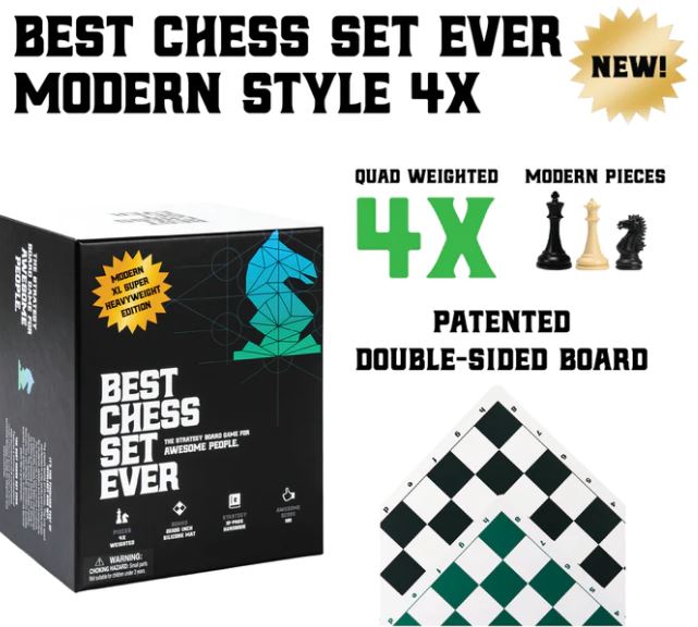Best Chess Set Ever: XL: 4x Modern Style (Black and Green Reversible)