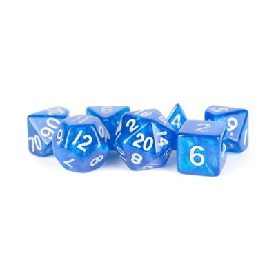 Dice: 7 pc: 16 mm: Acrylic: Stardust Blue with Silver Numbers