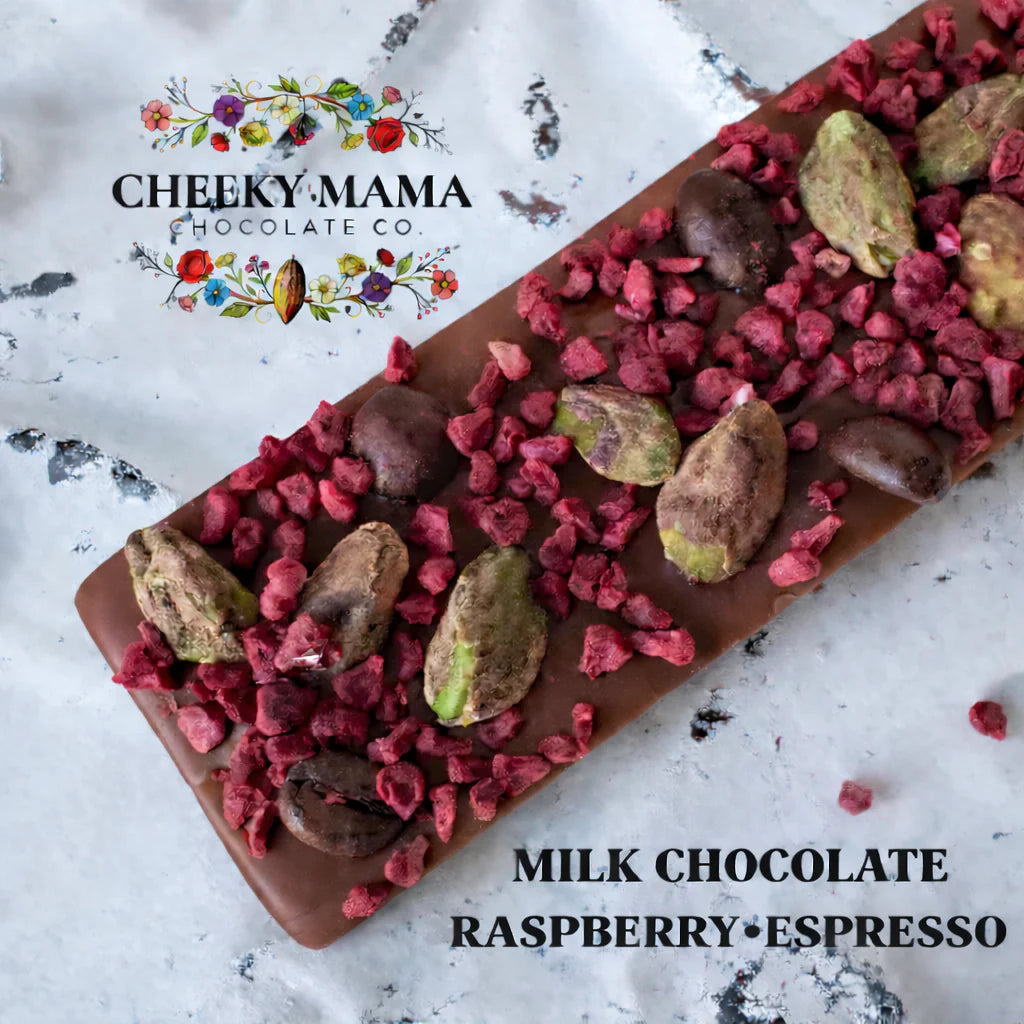 Artisanal Chocolate Bark:  Raspberry Espresso. Dark Chocolate - 55 gram bar