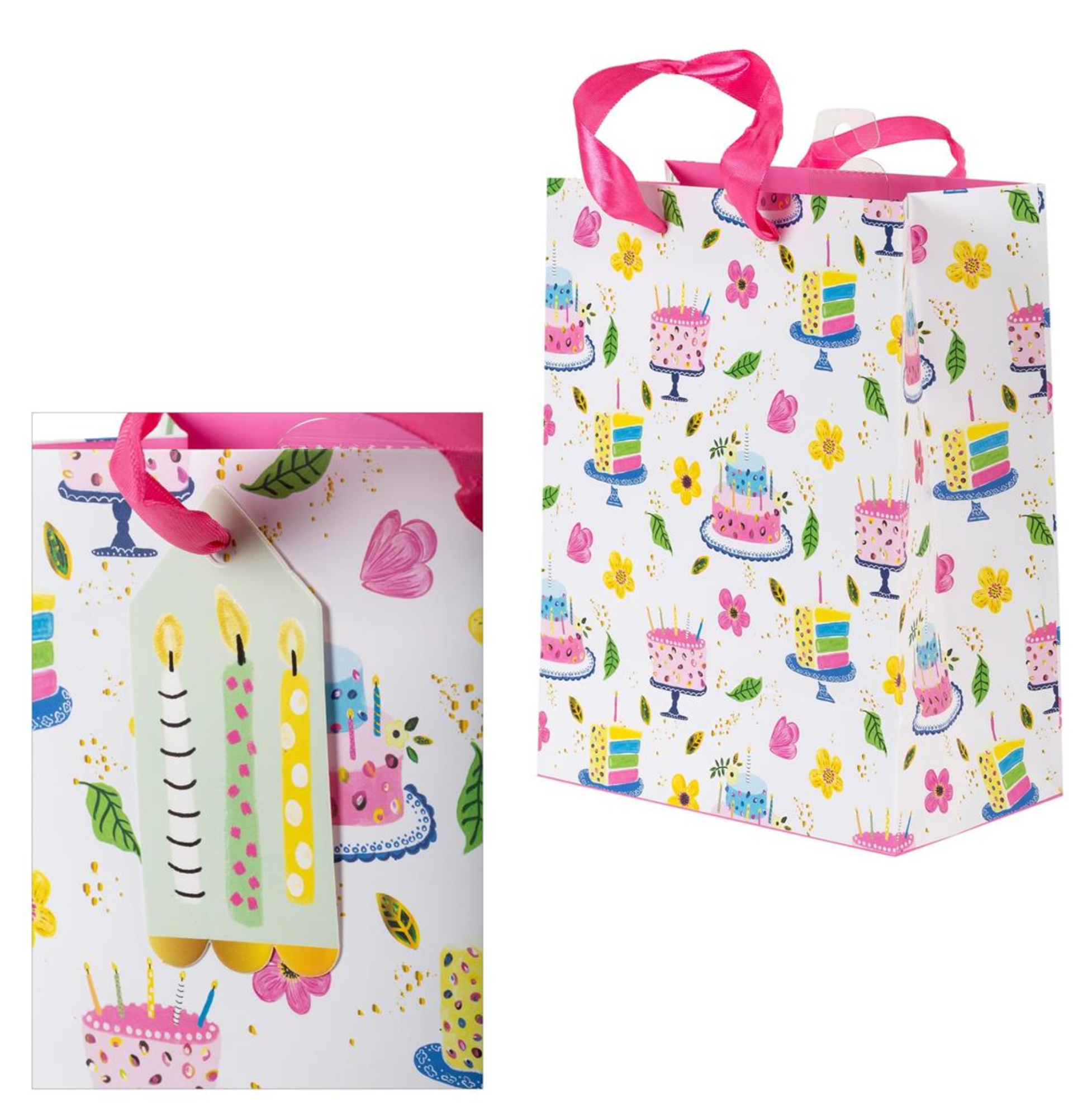 Happy Birthday Gift Bag- Pink Cakes - Med