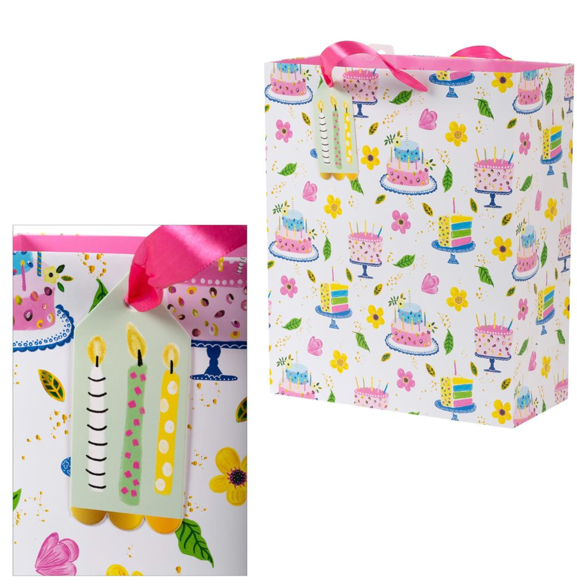 Happy Birthday Gift Bag- Pink Cakes - Large