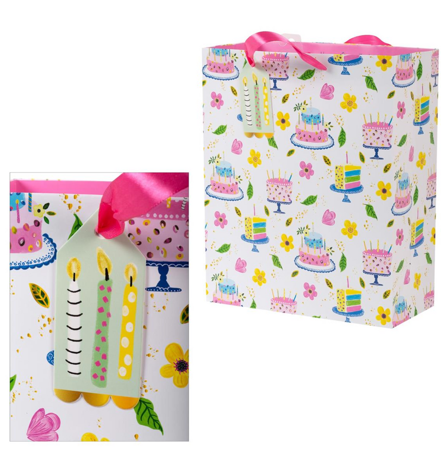 Happy Birthday Gift Bag- Pink Cakes - Large