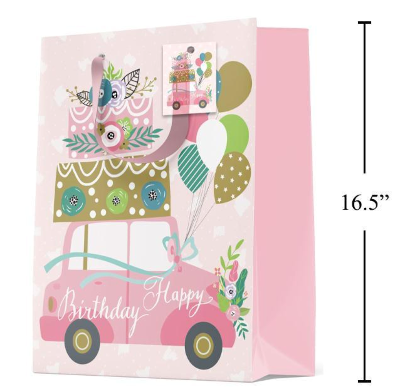 Gift Bag - Birthday Pink Car - 16.5"