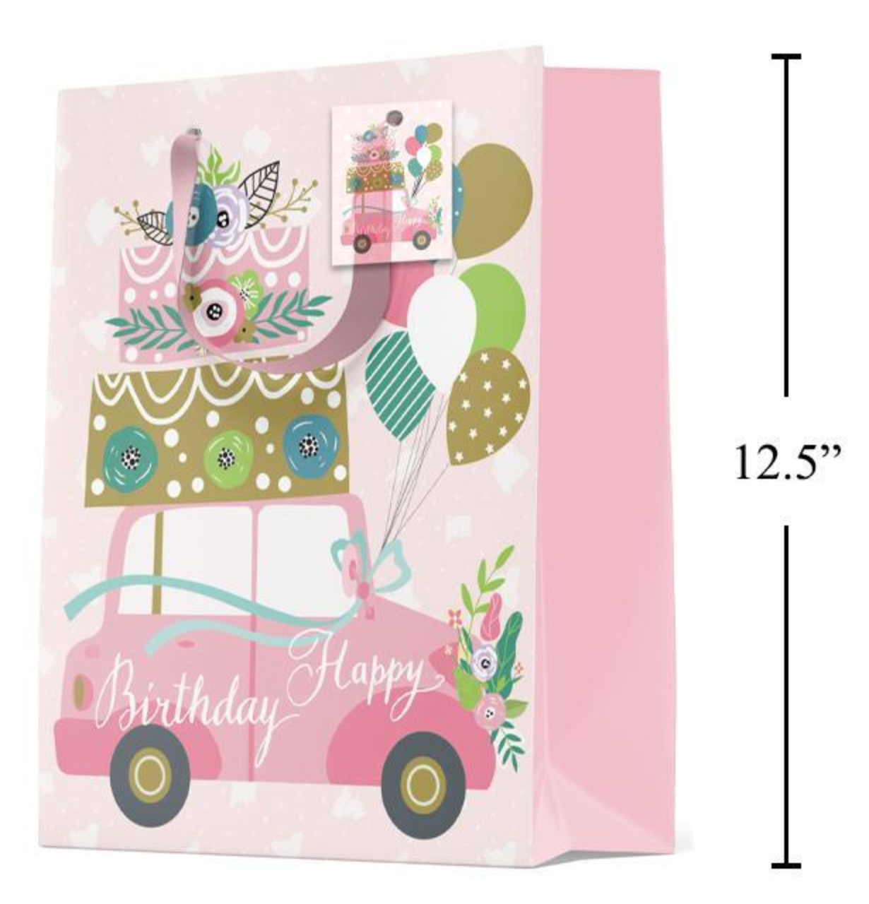 Gift Bag - Birthday Pink Car - 12.5"
