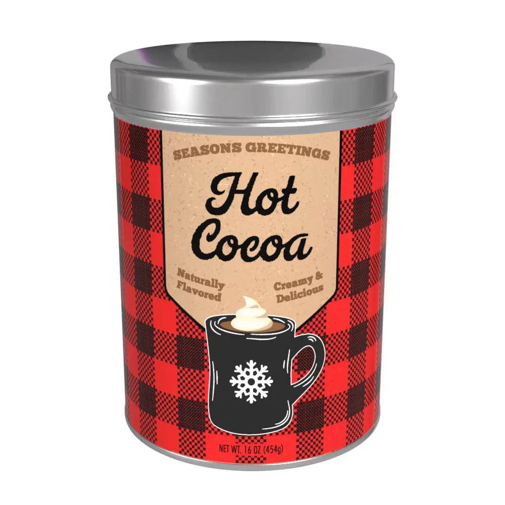 Season's Greetings Red Plaid Chocolate Hot Cocoa (16oz Tin)