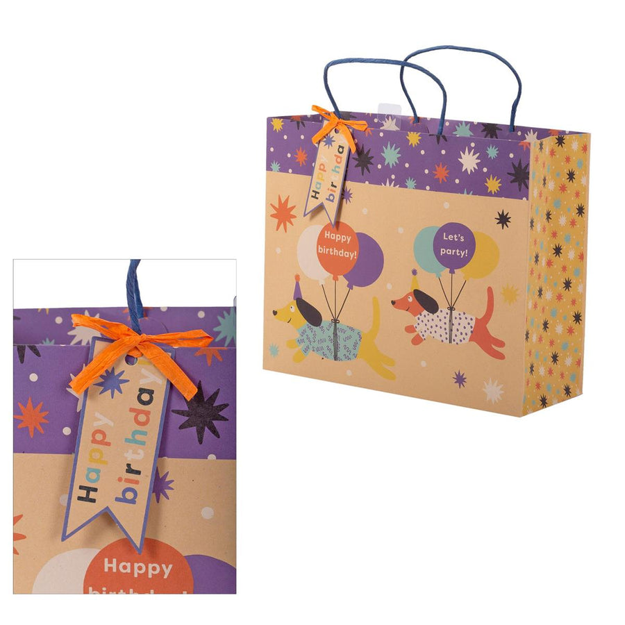 Paper T. DLX Large Horiz. Gift Bag, Bday Dogs
