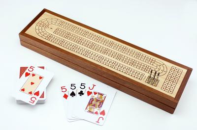 Wooden Cribbage Game with Storage and metal pegs