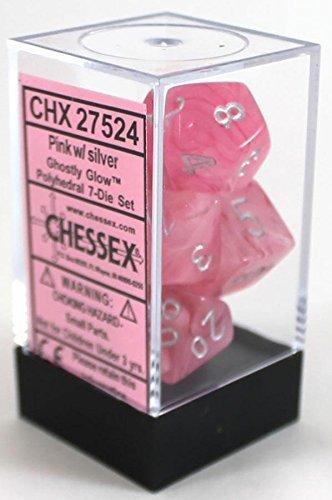 Ghostly Glow Pink/Silver 7pc Dice Set