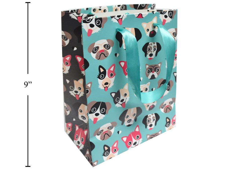 Paper T., DLX Medium Kids Gift Bag , Dogs, green, Matte/Emboss, 7x9x