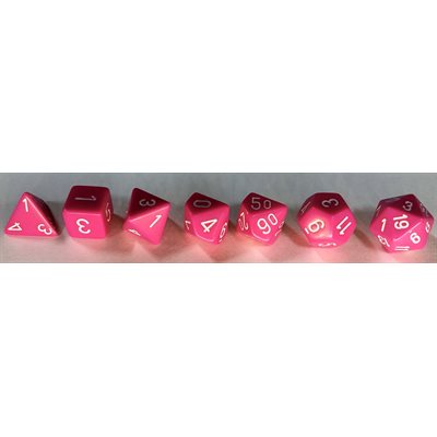 Opaque Pink/White 7pc Dice set