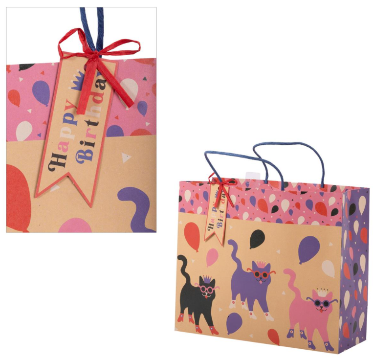Happy Birthday Gift Bag- Party Cats - JUMBO