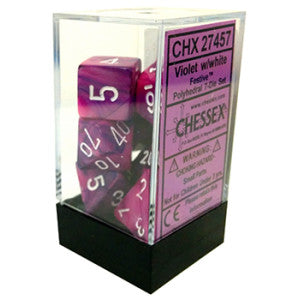 Festive 7 Pc dice set Violet/White