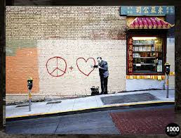 Puzzle: 1000 Urban Art Graffiti: Banksy Peaceful Hearts Doctor