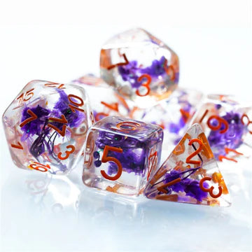 Purple Flowers RPG Dice Set