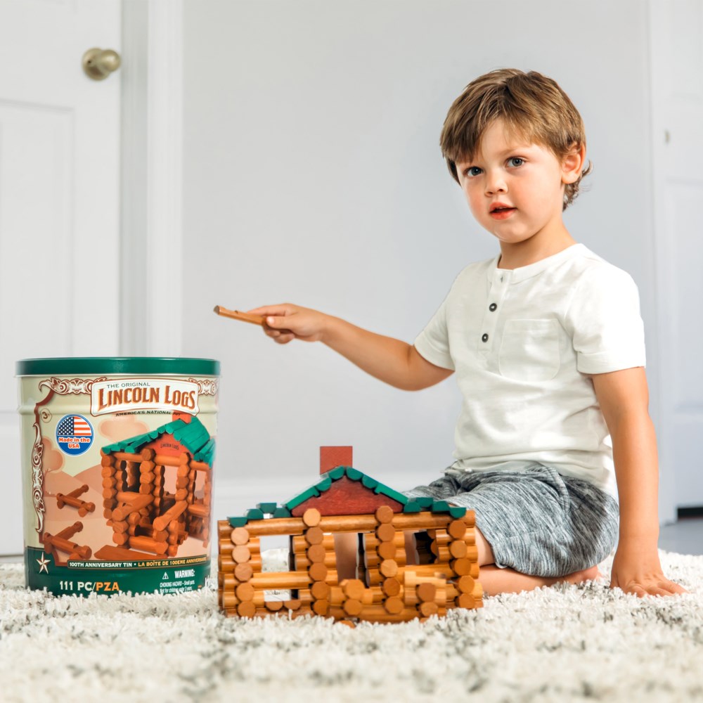 Lincoln Logs 117 pieces Tin